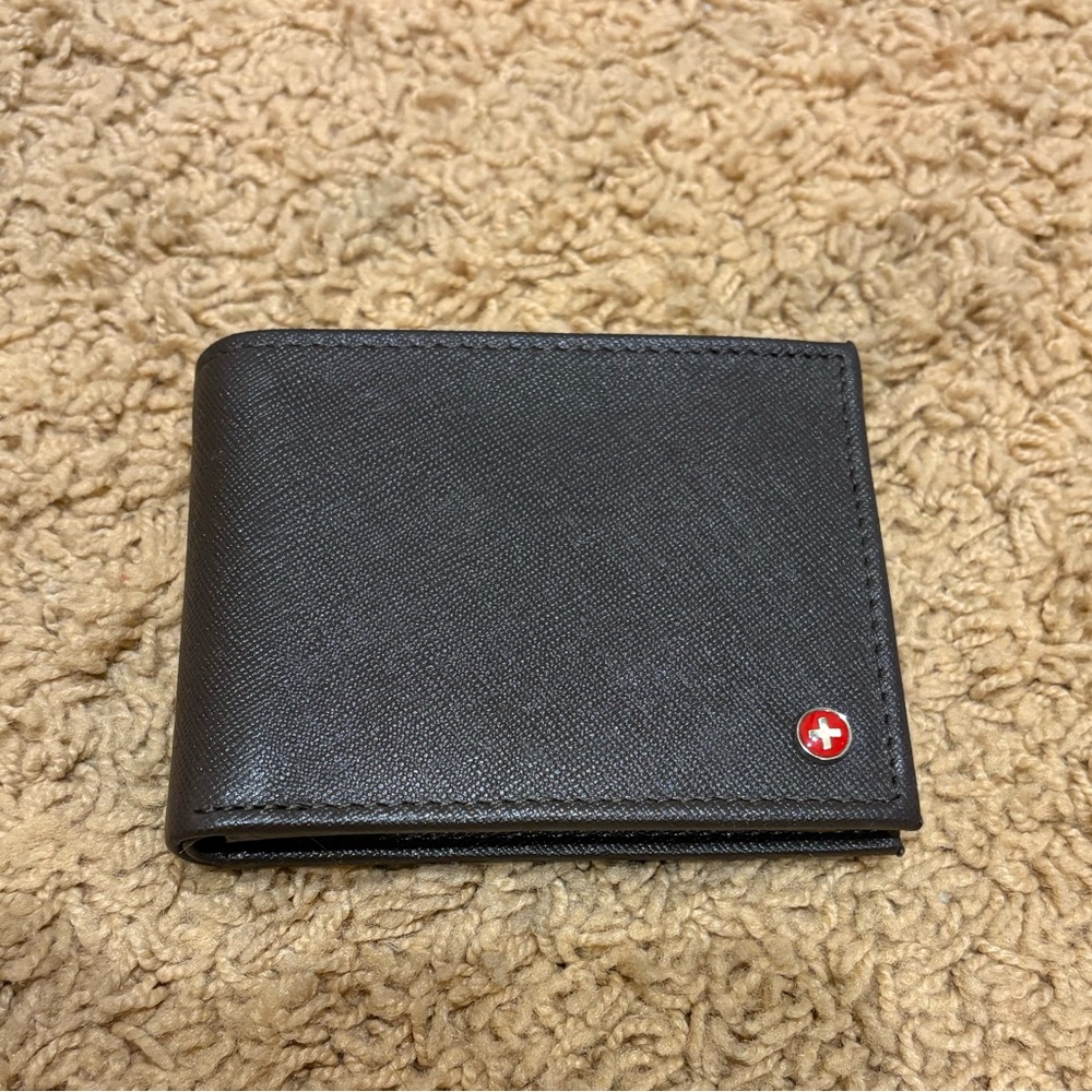 Alpine Swiss Black Leather Wallet with Red Detail